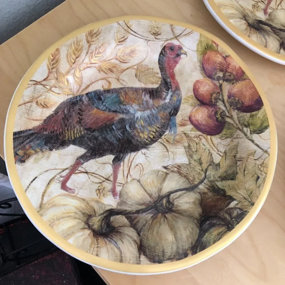Pottery Barn Thanksgiving Fresco Bountiful Turkey Salad Plates 9